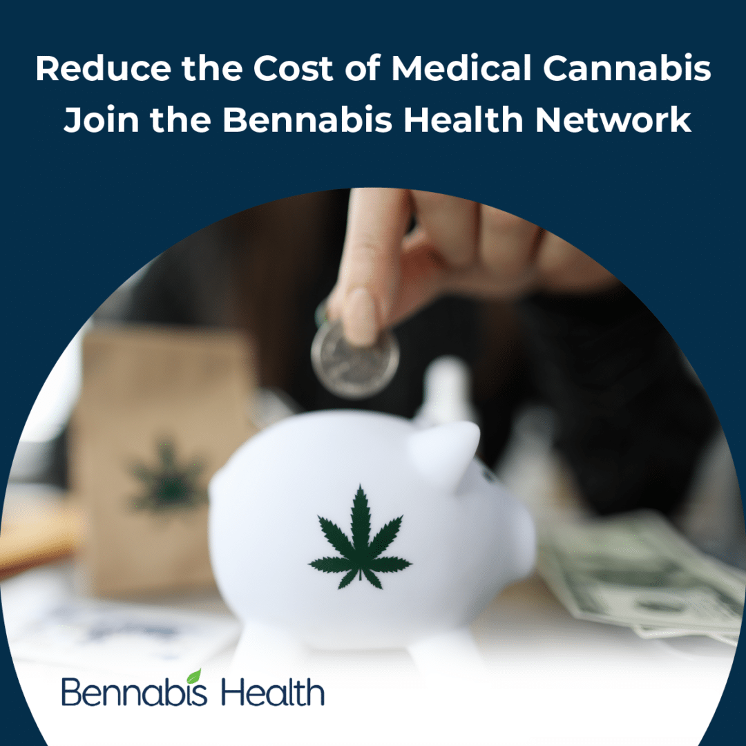Bennabis graphic with penny bank and marijuana savings bag.