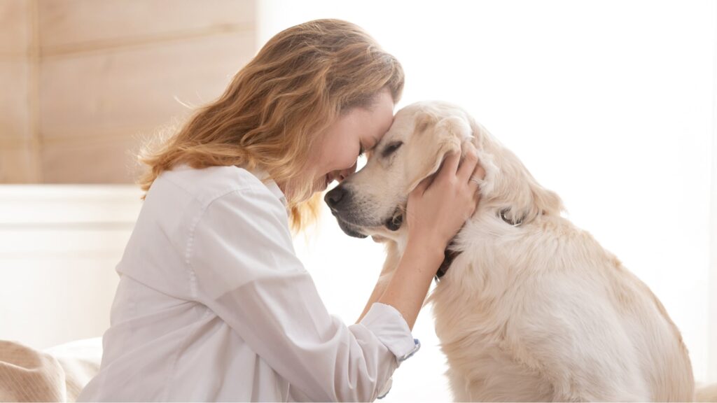 Woman with her emotional support dog