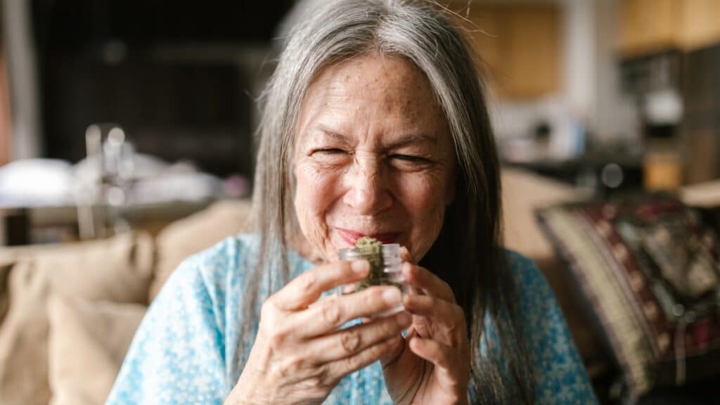 Senior woman using medical cannabis in Colorado